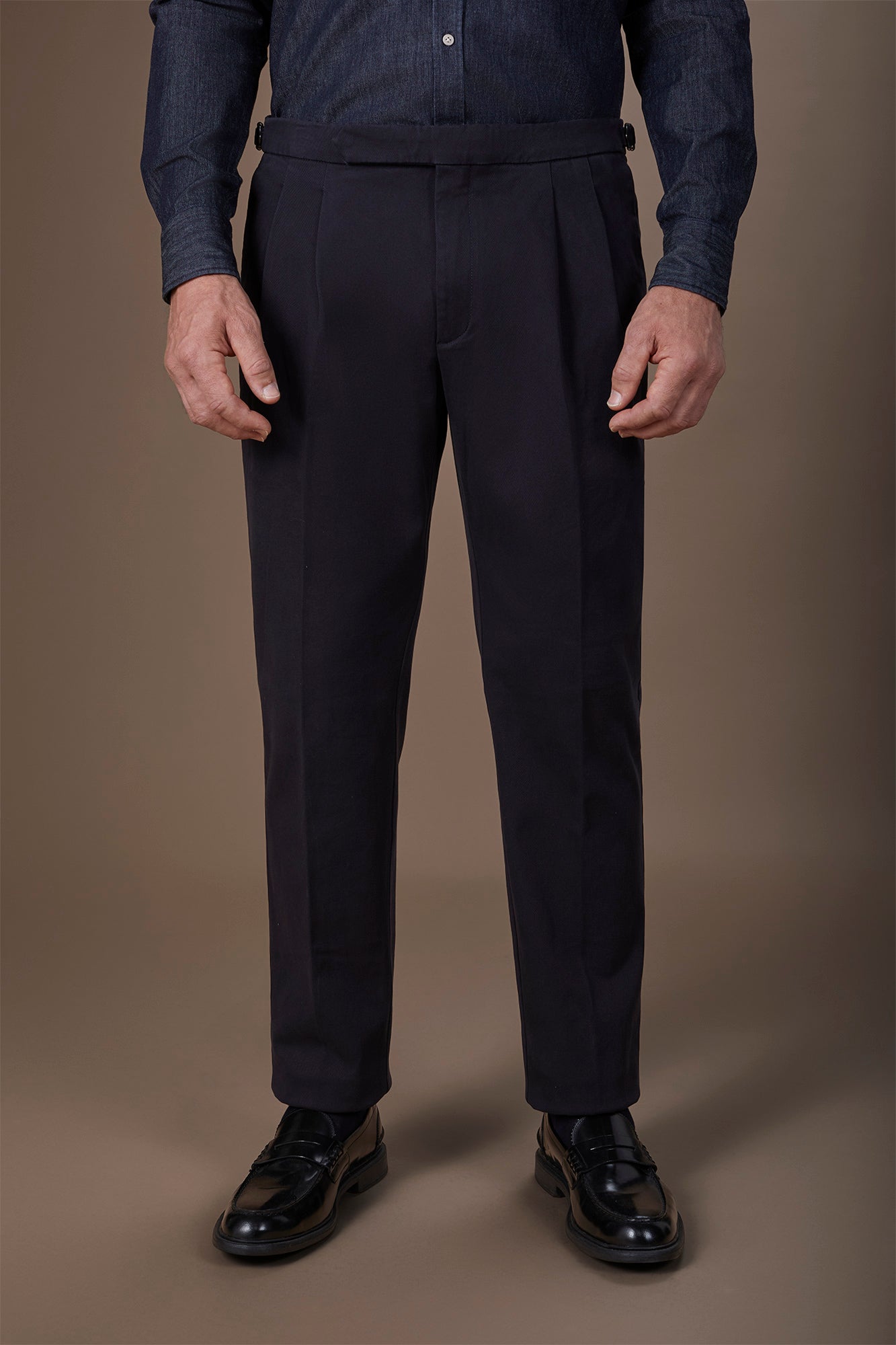 Men's heavy canvas trousers with double pinces and comfort fit