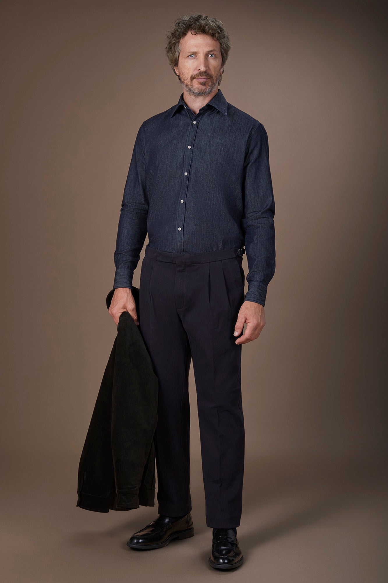 Men's heavy canvas trousers with double pinces and comfort fit