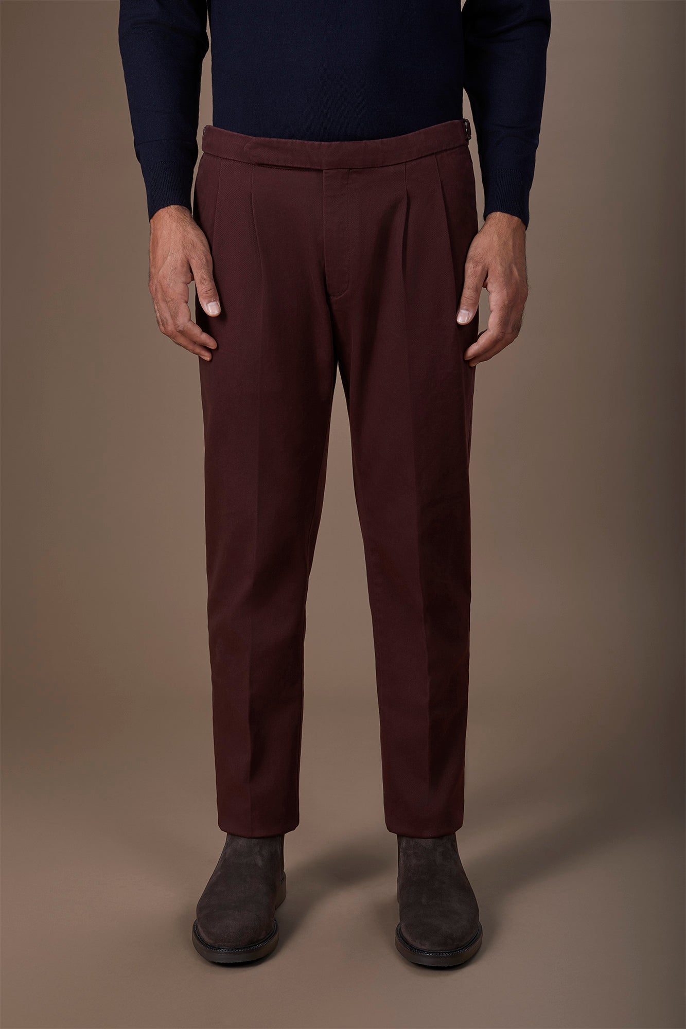 Men's heavy canvas trousers with double pinces and comfort fit