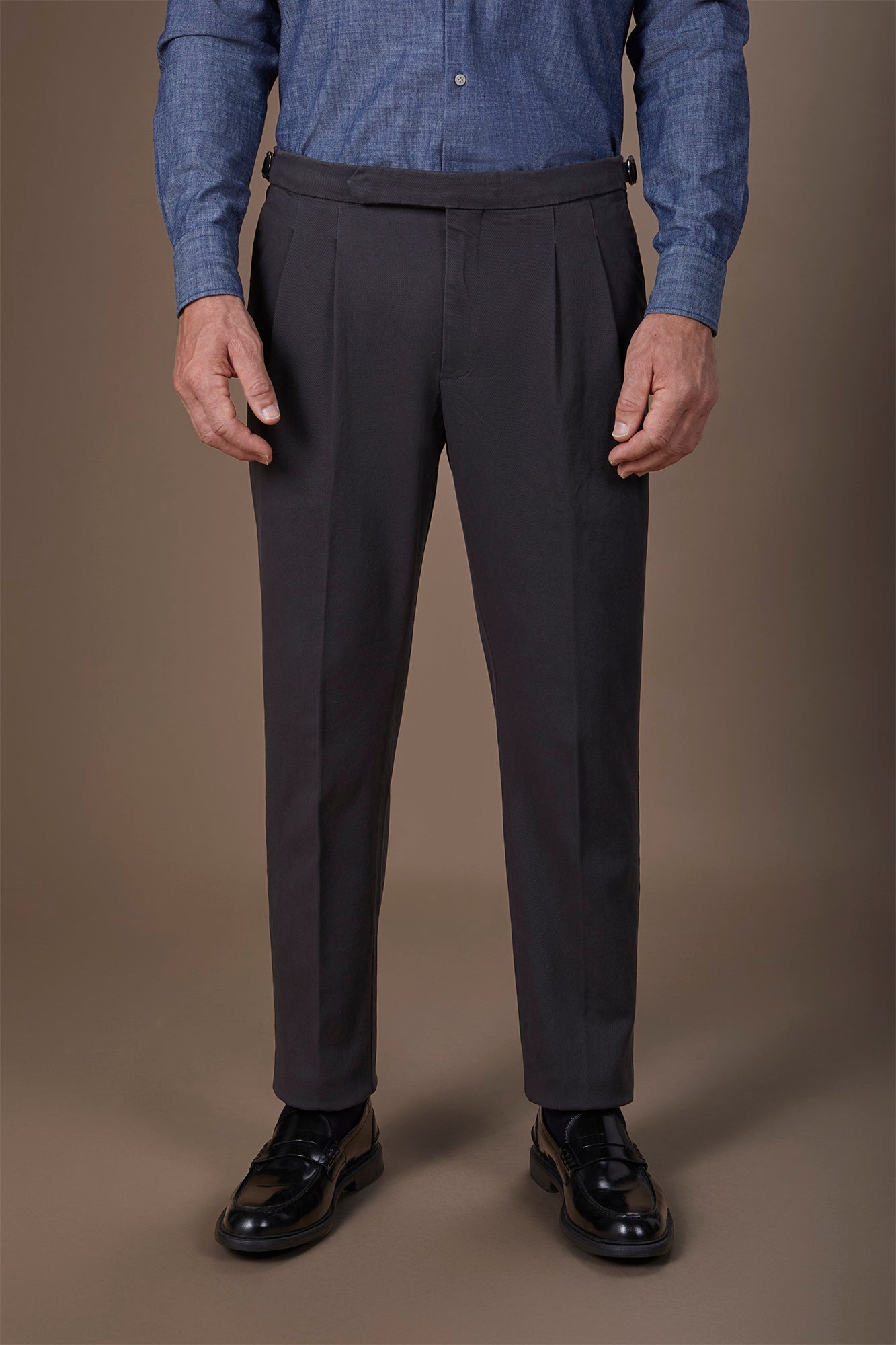 Men's heavy canvas trousers with double pinces and comfort fit