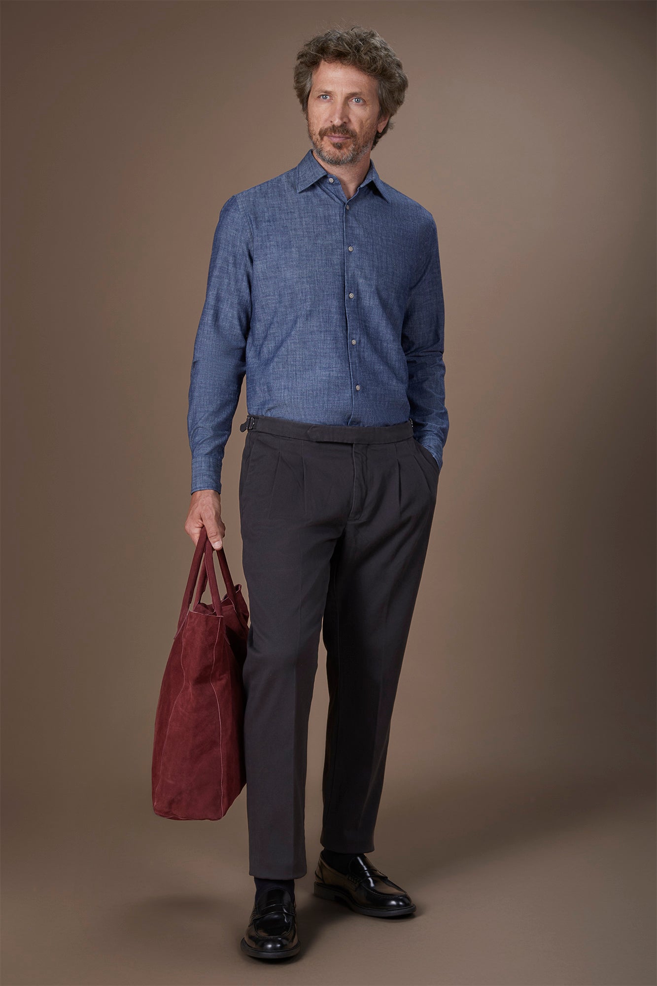 Men's heavy canvas trousers with double pinces and comfort fit