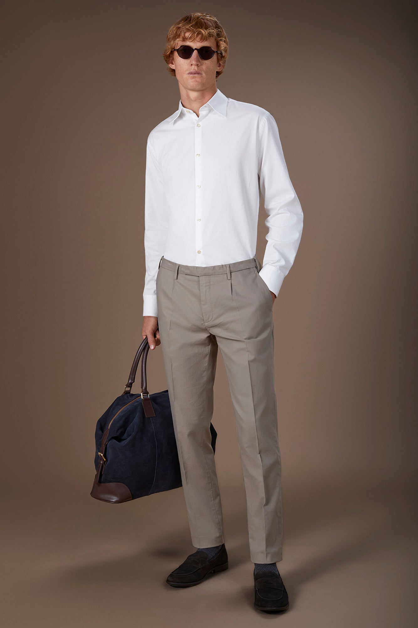 Classic regular fit twill trousers for men