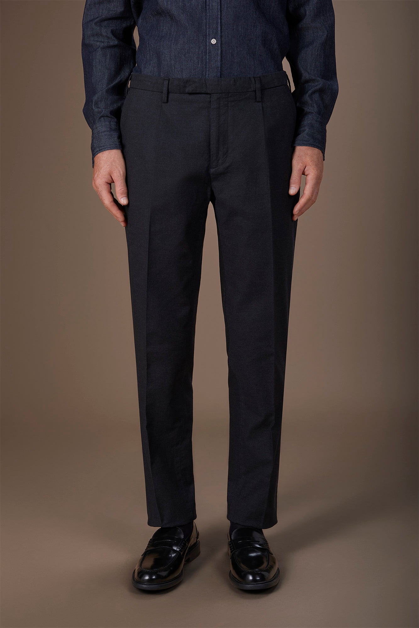 Classic regular fit men's trousers in melange twill