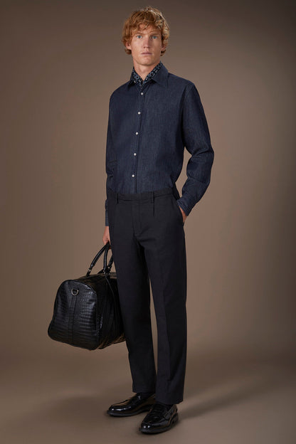 Classic regular fit men's trousers in melange twill