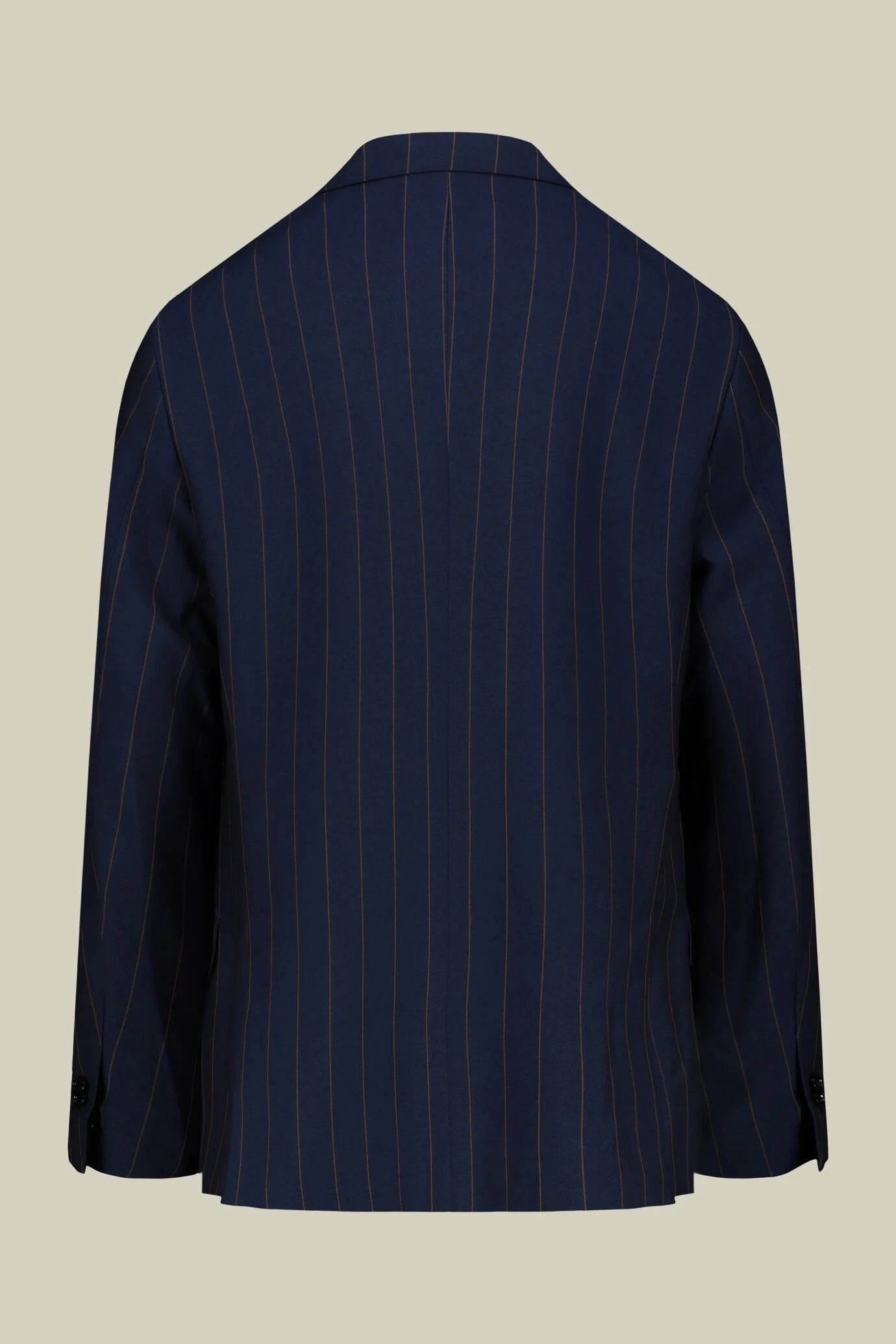 Men's pinstripe suit with double-pleated trousers and peak lapel jacket