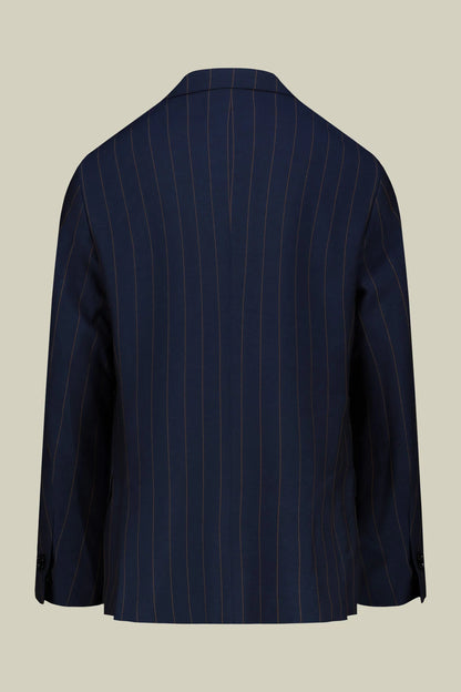 Men's pinstripe suit with double-pleated trousers and peak lapel jacket