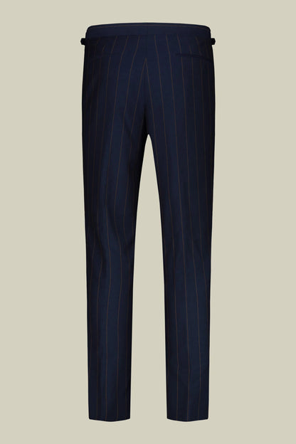 Men's pinstripe suit with double-pleated trousers and peak lapel jacket