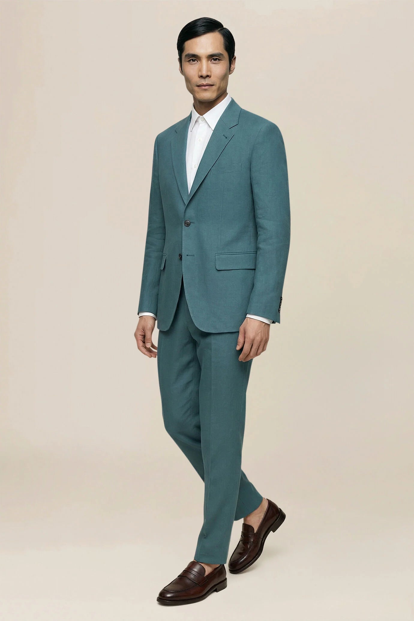 Men's single-breasted suit in 100% linen, regular fit