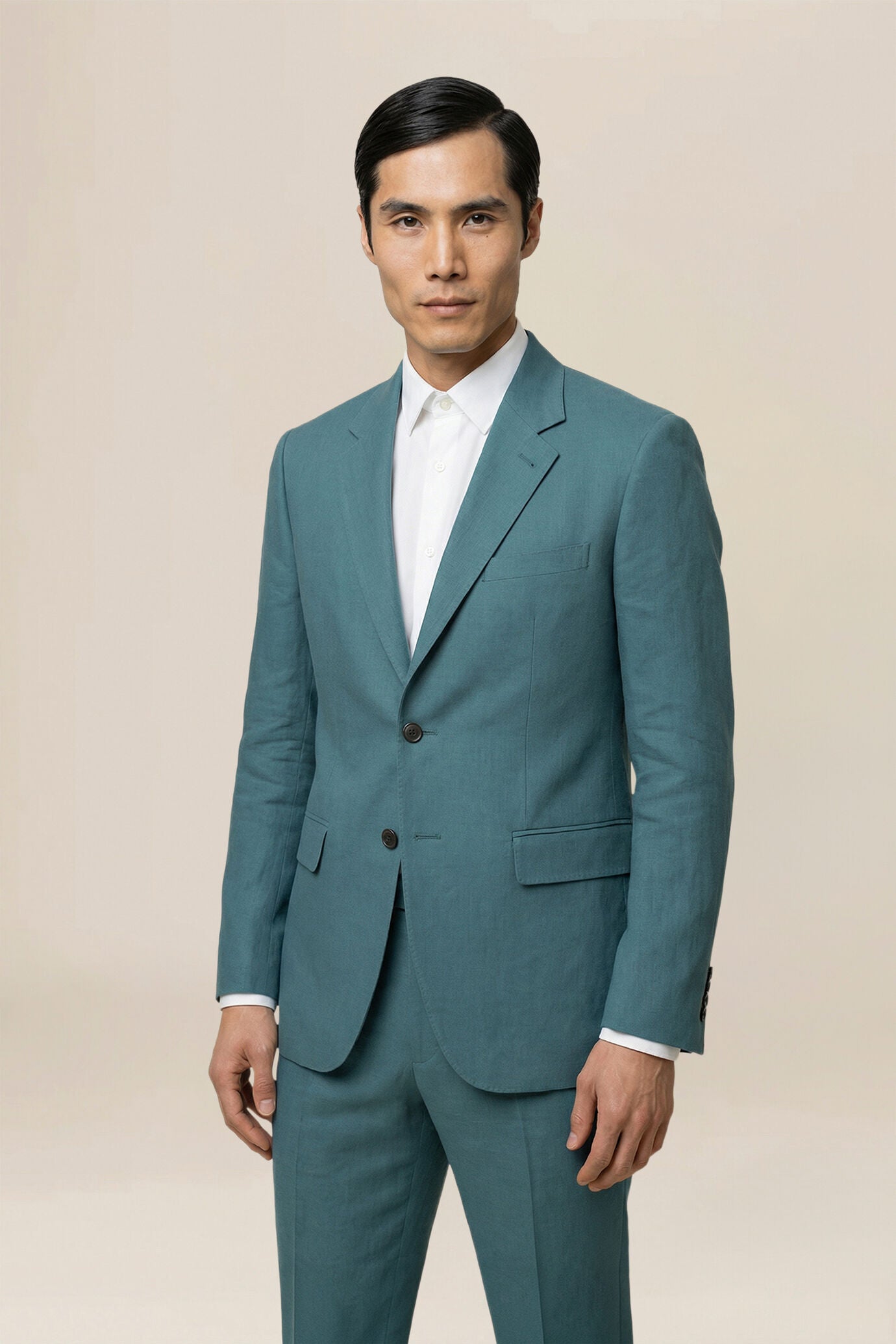 Men's single-breasted suit in 100% linen, regular fit