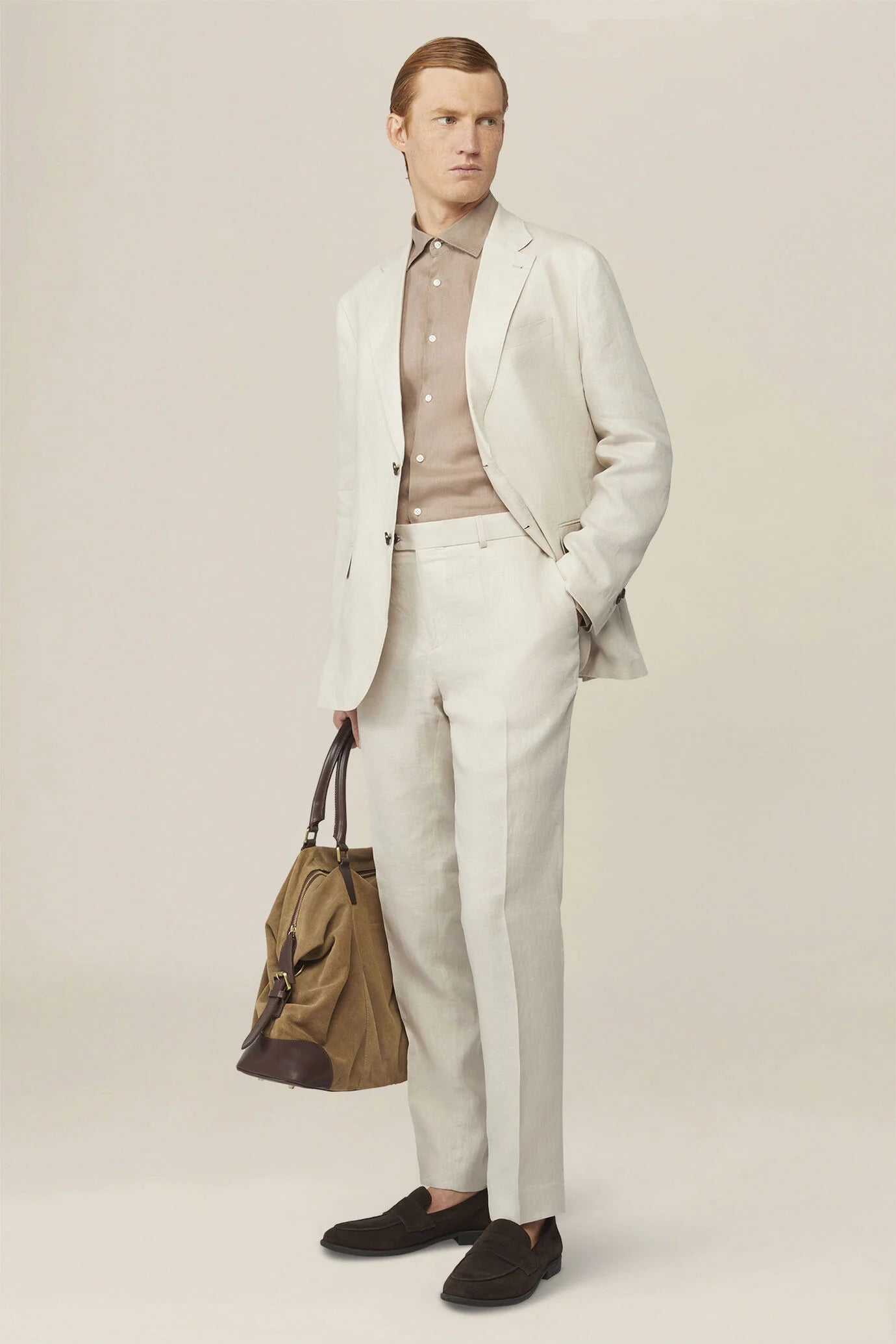 Men's single-breasted suit in 100% linen, regular fit