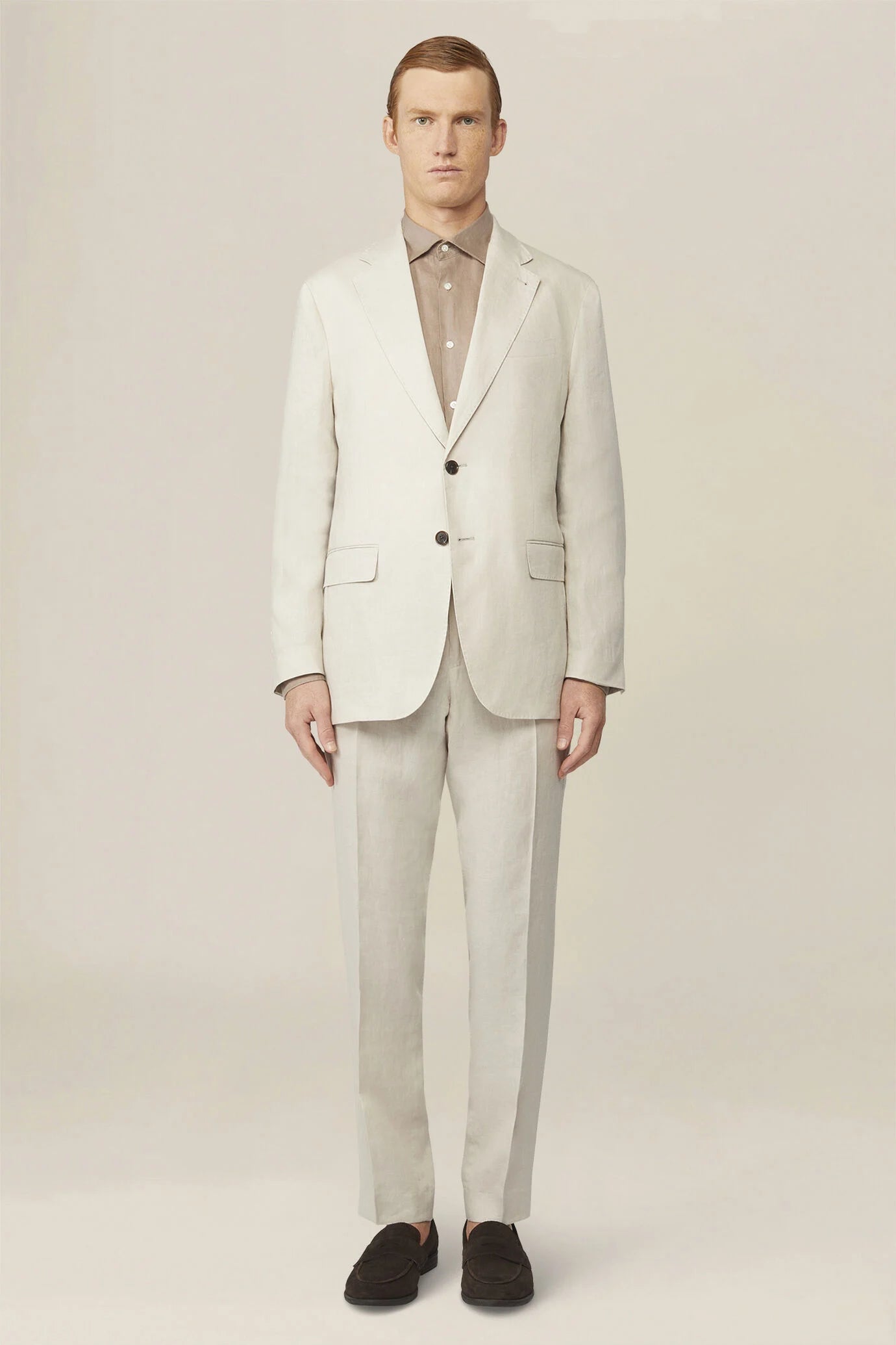 Men's single-breasted suit in 100% linen, regular fit