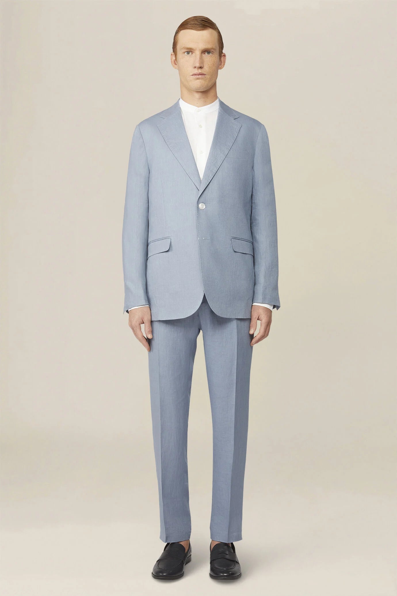 Men's single-breasted suit in 100% linen, regular fit