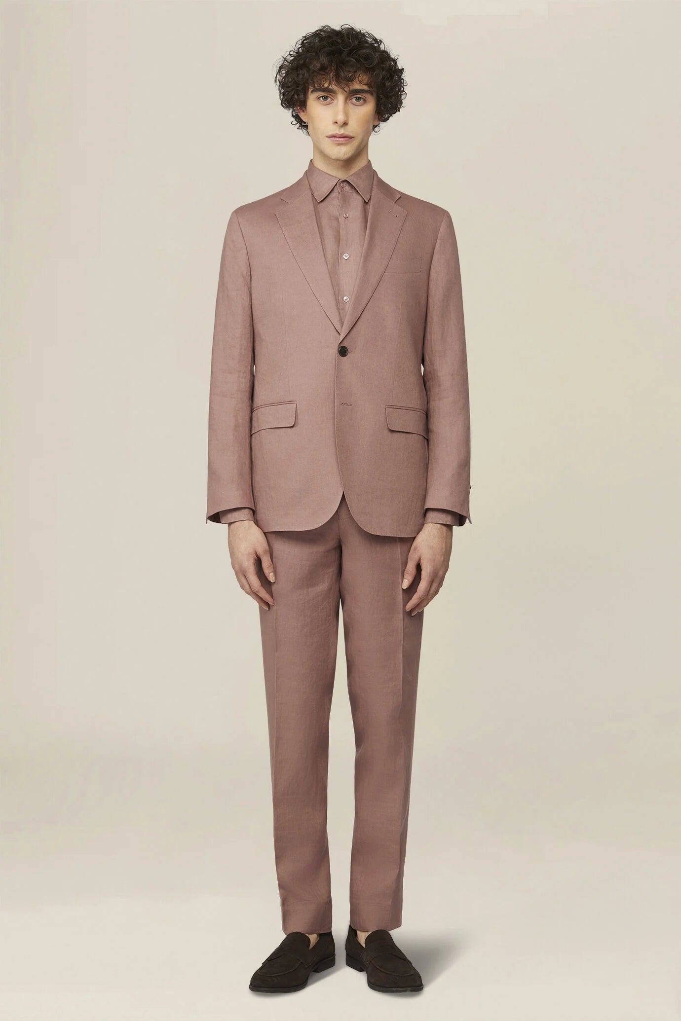 Men's single-breasted suit in 100% linen, regular fit