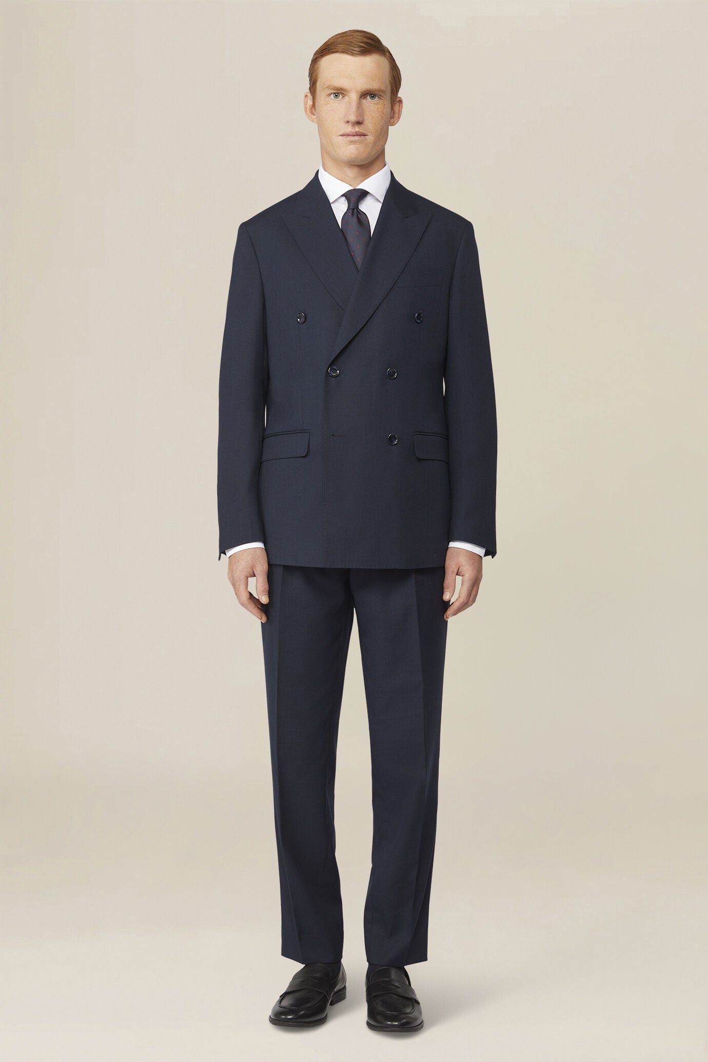 Men's double-breasted suit in plain fabric, regular fit