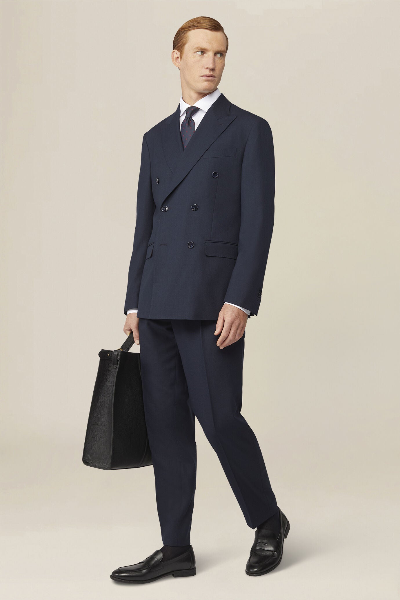 Men's double-breasted suit in plain fabric, regular fit