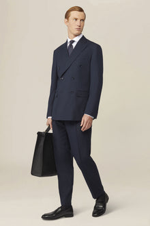 Men's double-breasted suit in plain fabric, regular fit