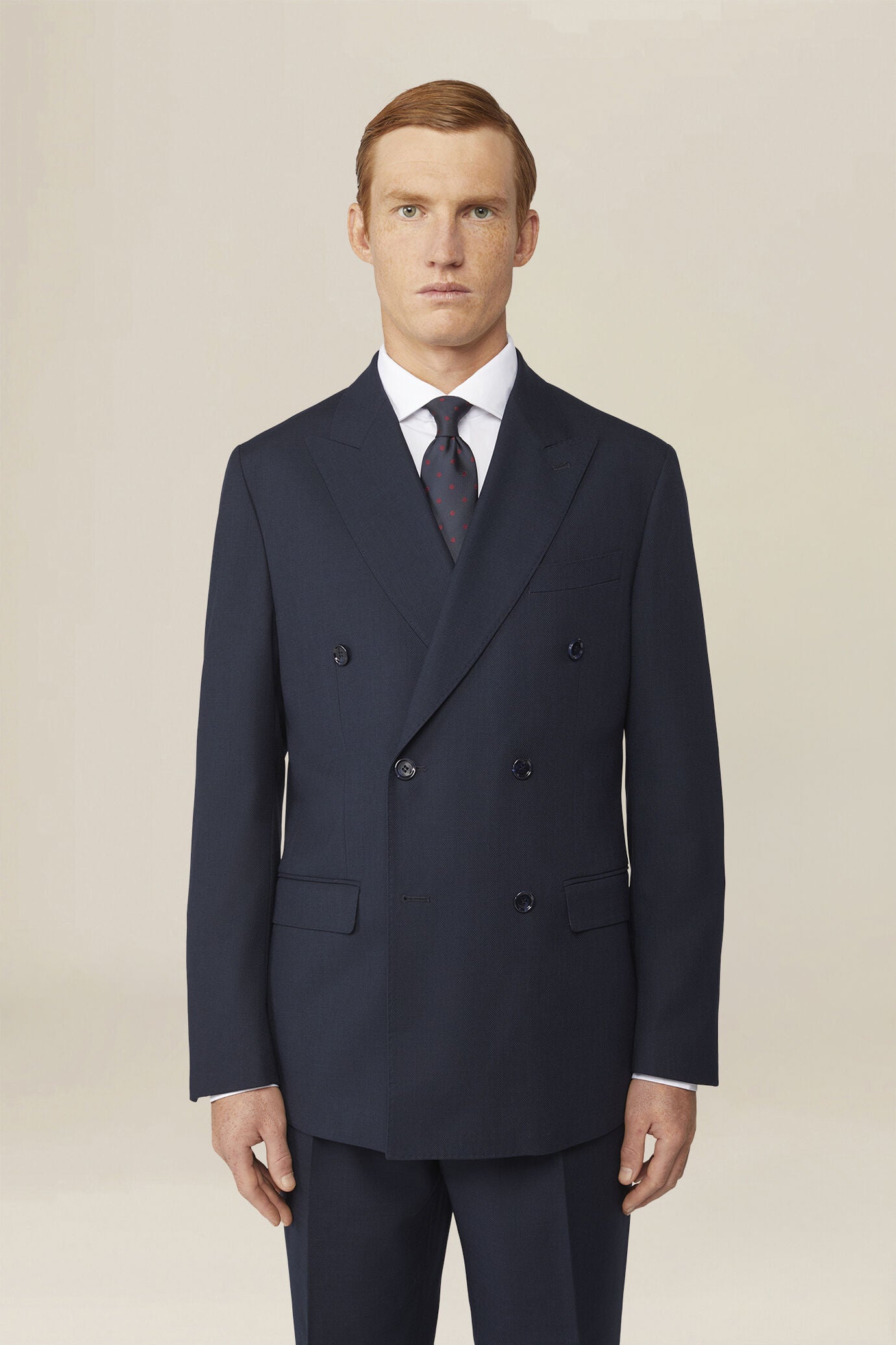 Men's double-breasted suit in plain fabric, regular fit