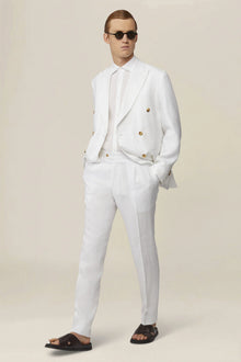 Men's double-breasted suit in 100% linen, regular fit