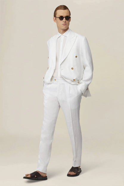 Men's double-breasted suit in 100% linen, regular fit