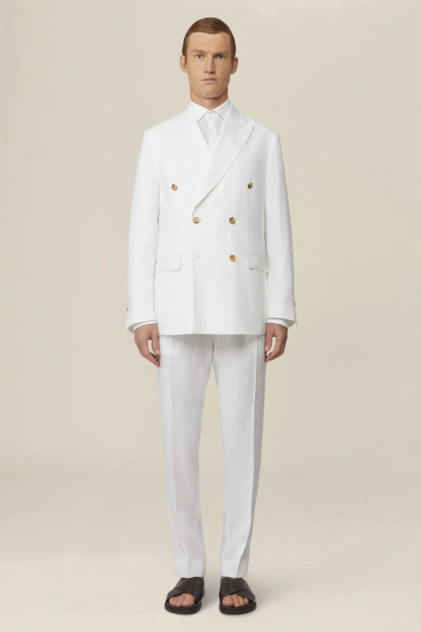 Men's double-breasted suit in 100% linen, regular fit