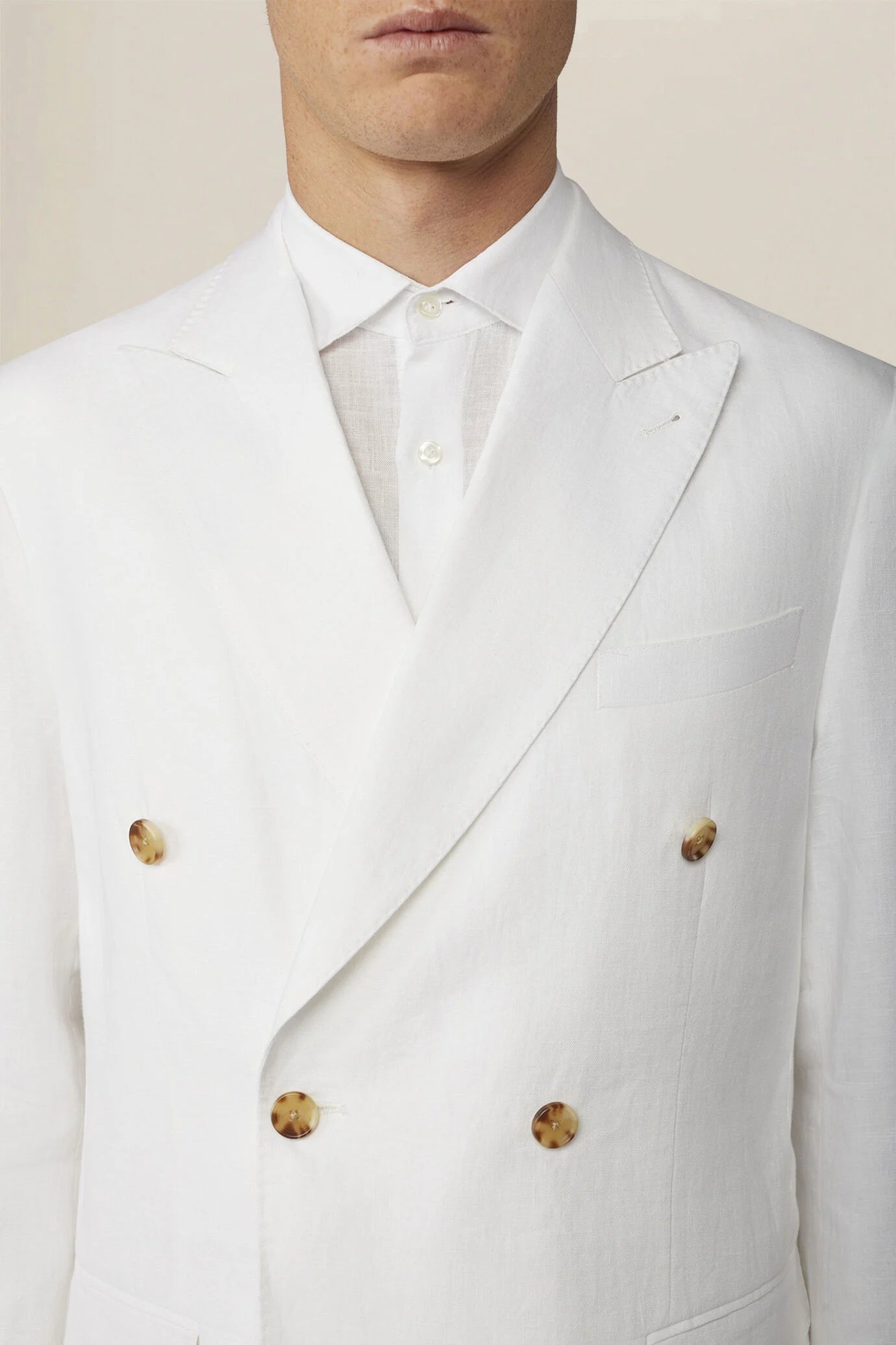 Men's double-breasted suit in 100% linen, regular fit