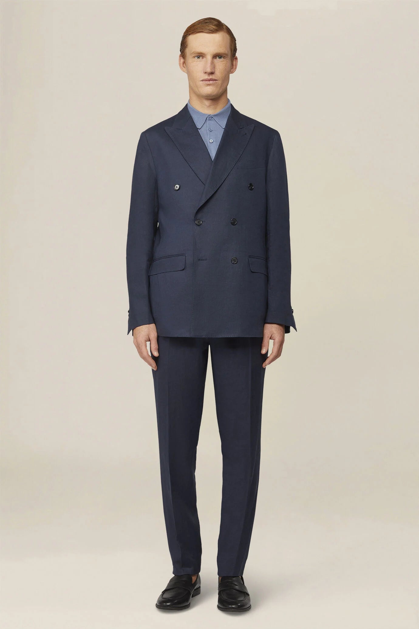 Men's double-breasted suit in 100% linen, regular fit