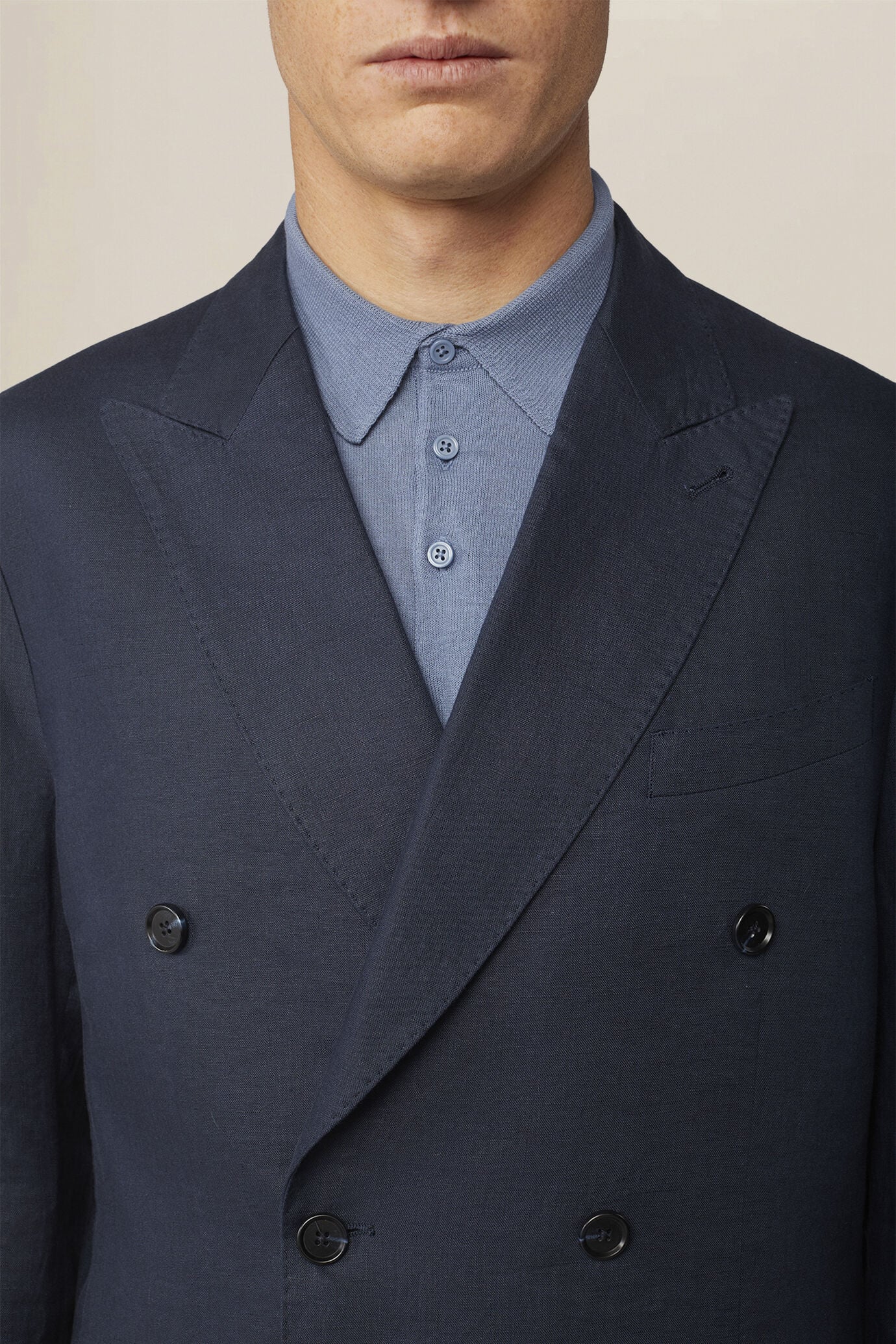 Men's double-breasted suit in 100% linen, regular fit