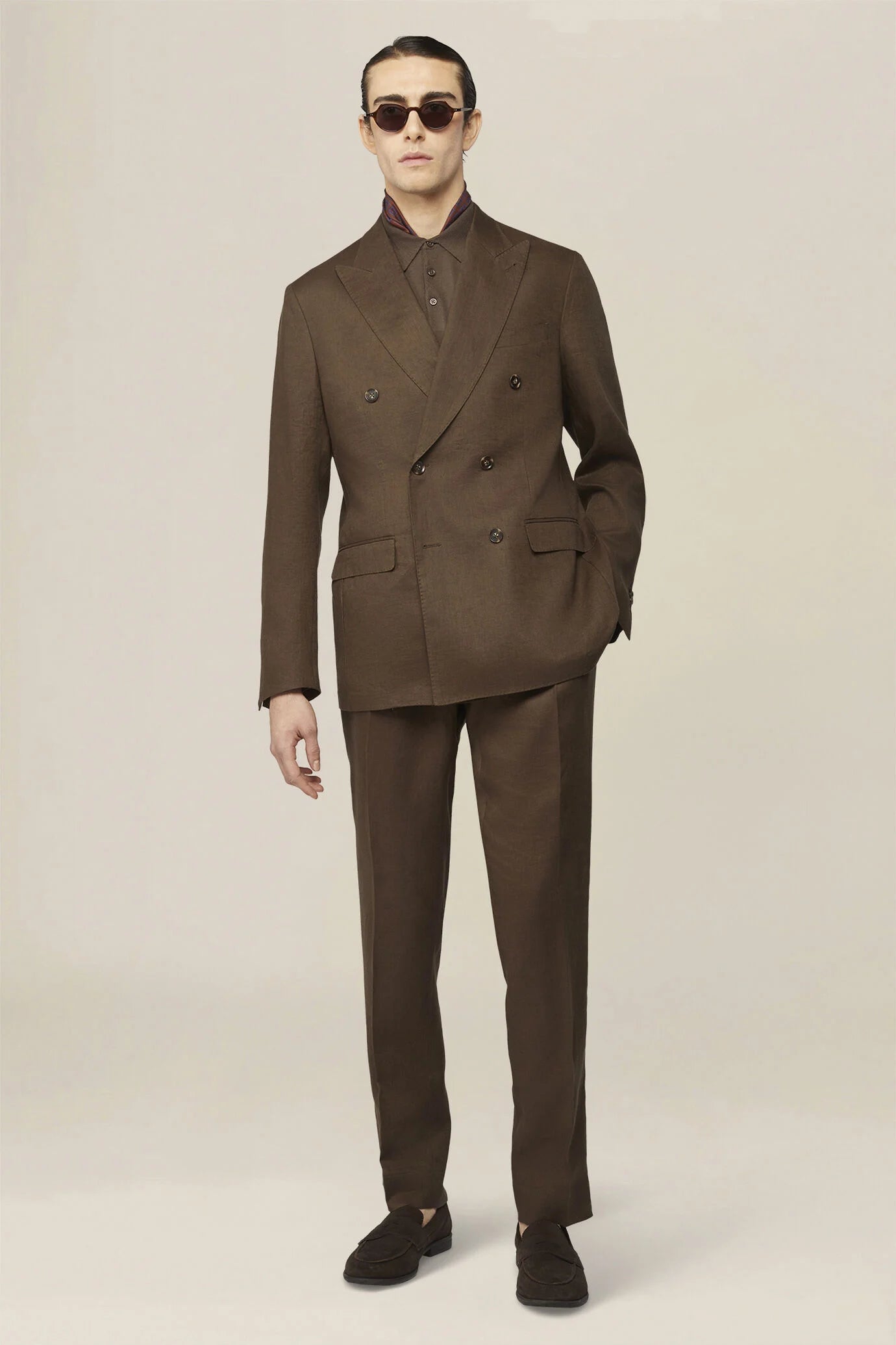 Men's double-breasted suit in 100% linen, regular fit