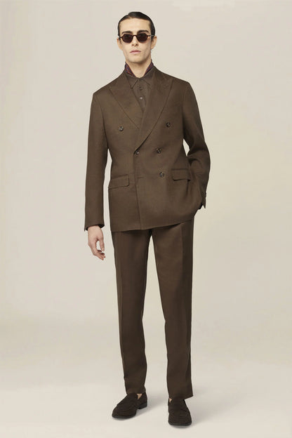 Men's double-breasted suit in 100% linen, regular fit