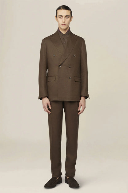 Men's double-breasted suit in 100% linen, regular fit