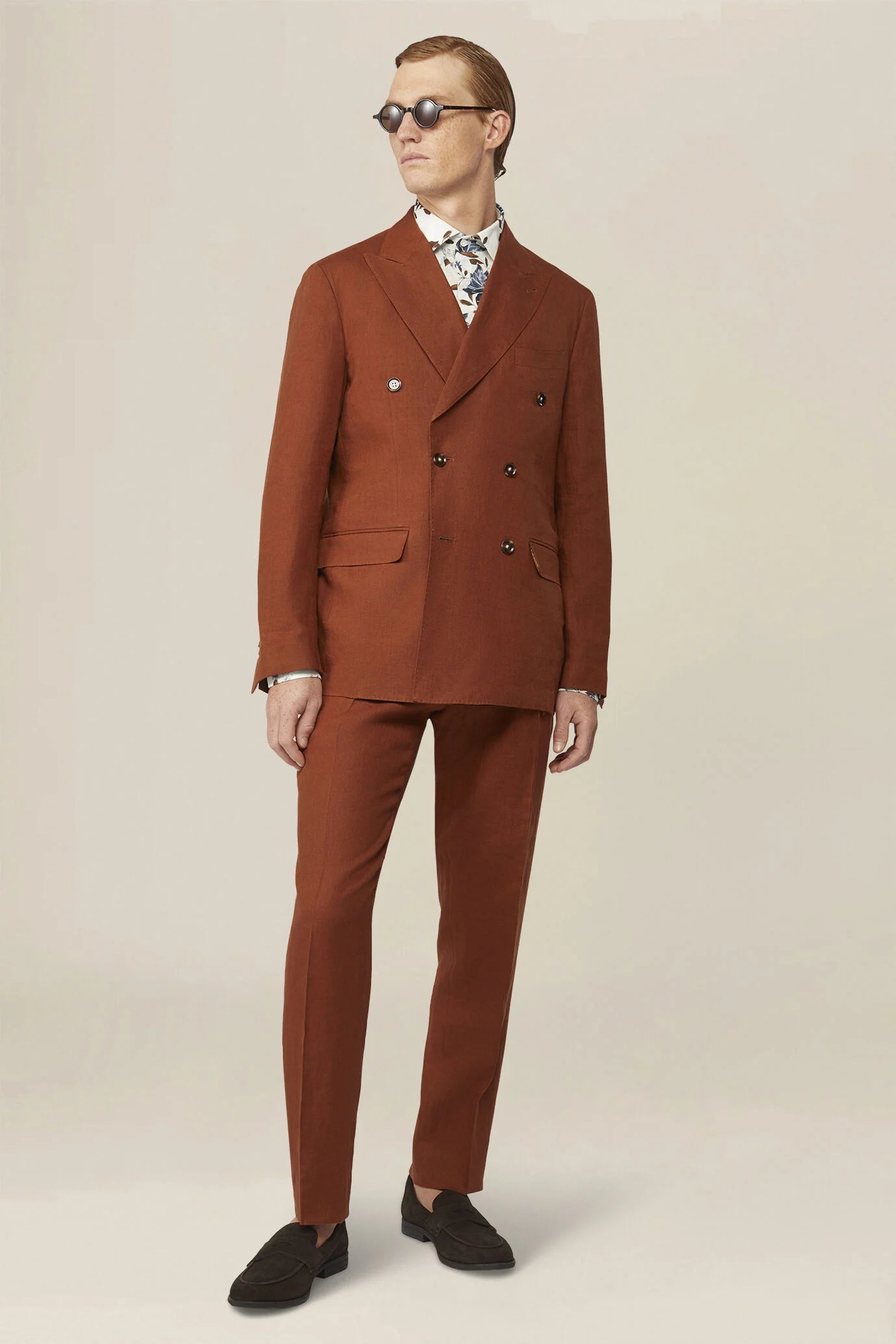 Men's double-breasted suit in 100% linen, regular fit