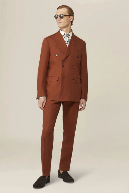 Men's double-breasted suit in 100% linen, regular fit