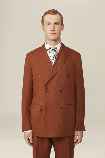 Men's double-breasted suit in 100% linen, regular fit