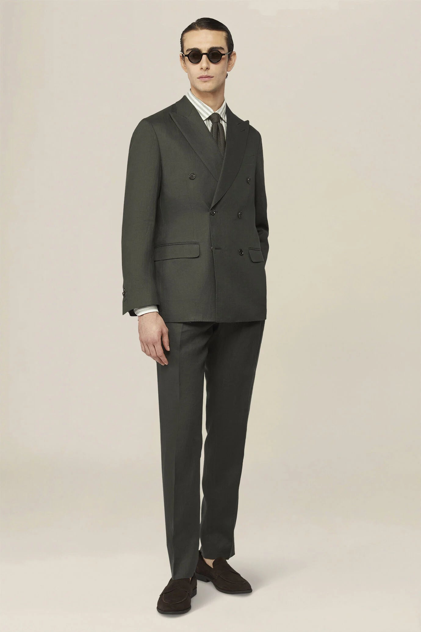 Men's double-breasted suit in 100% linen, regular fit