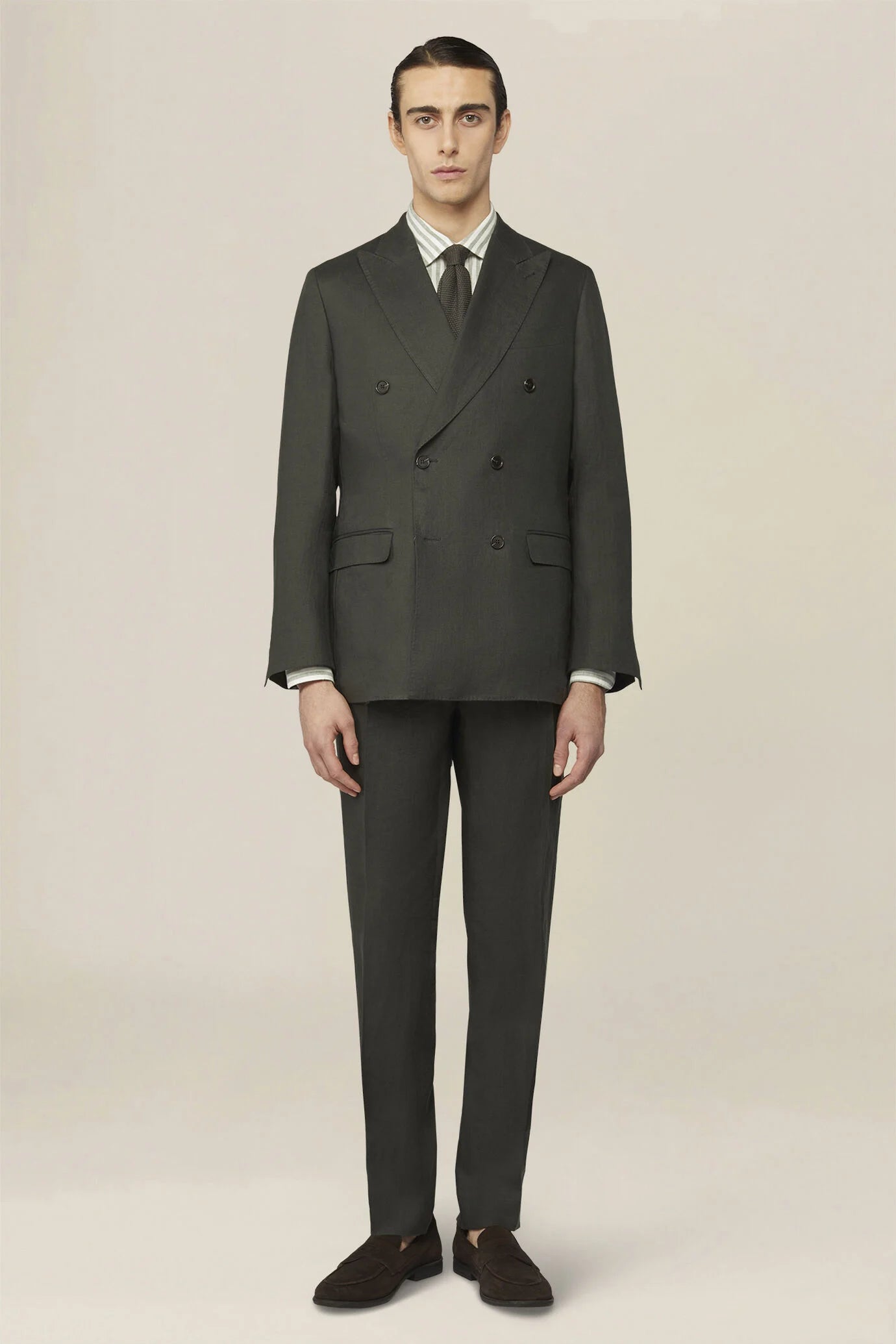 Men's double-breasted suit in 100% linen, regular fit