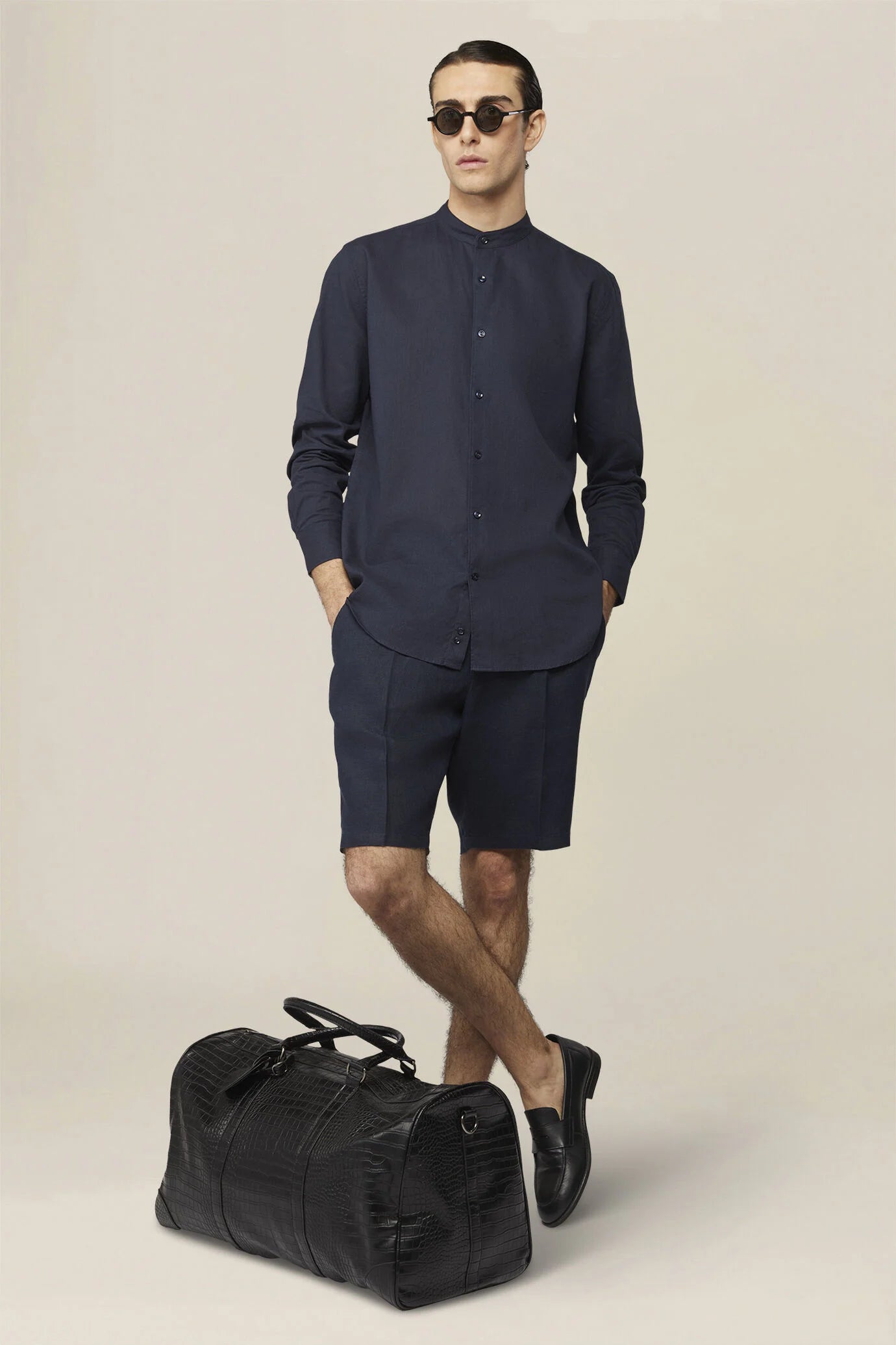 Men's 100% linen Bermuda shorts, regular fit