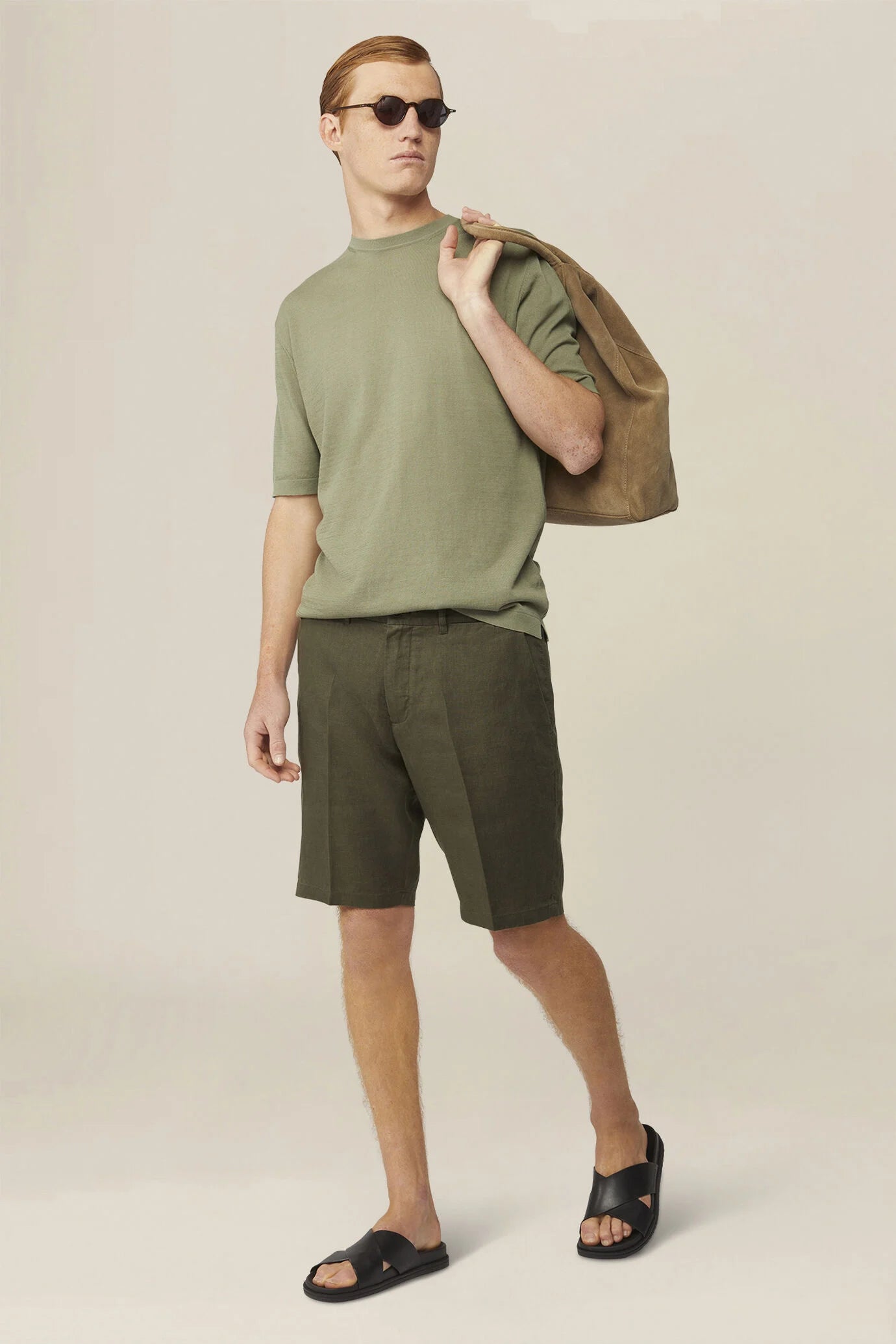 Men's 100% linen Bermuda shorts, regular fit