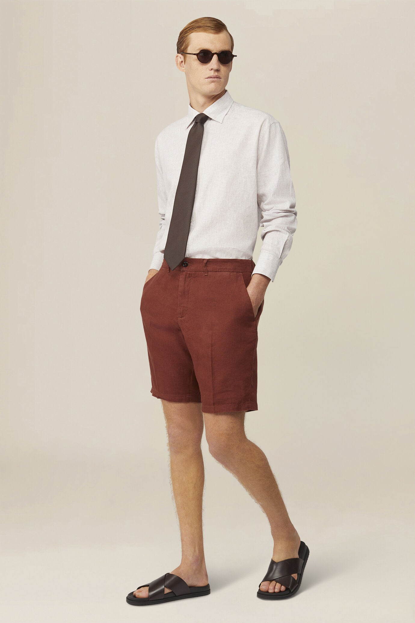 Men's 100% linen Bermuda shorts, regular fit