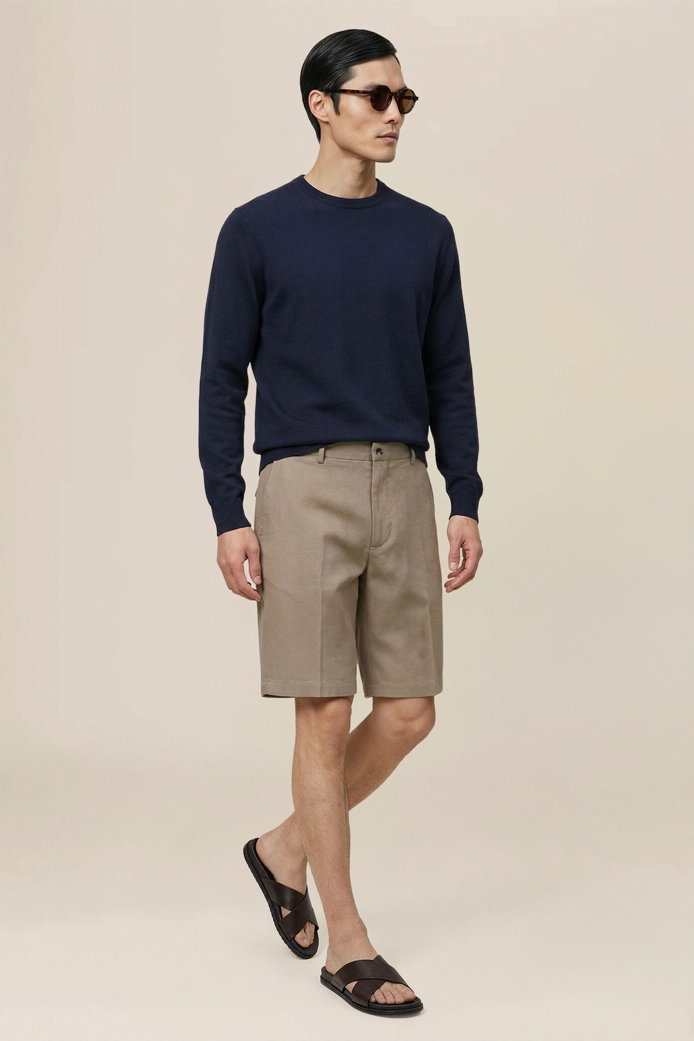 Men's 100% linen Bermuda shorts, regular fit