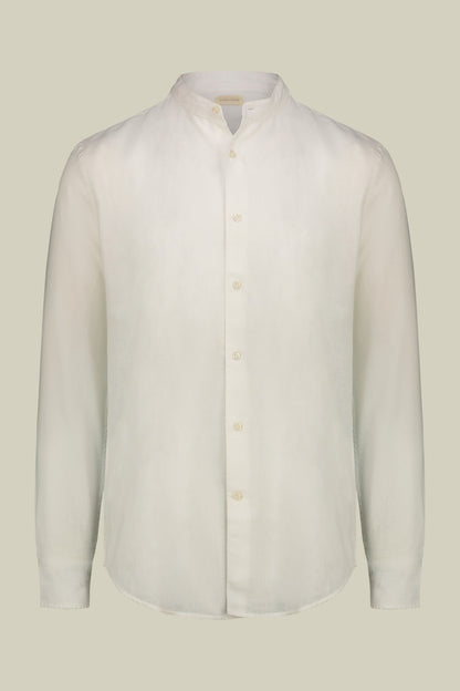 Casual men's shirt with mandarin collar and half button fastening, washed linen and cotton fabric