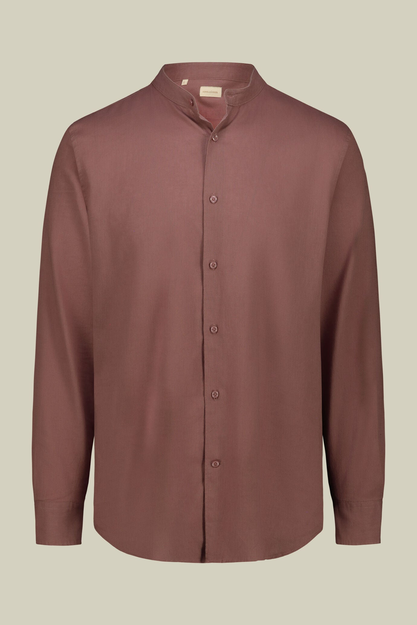 Casual men's shirt with mandarin collar and half button fastening, washed linen and cotton fabric