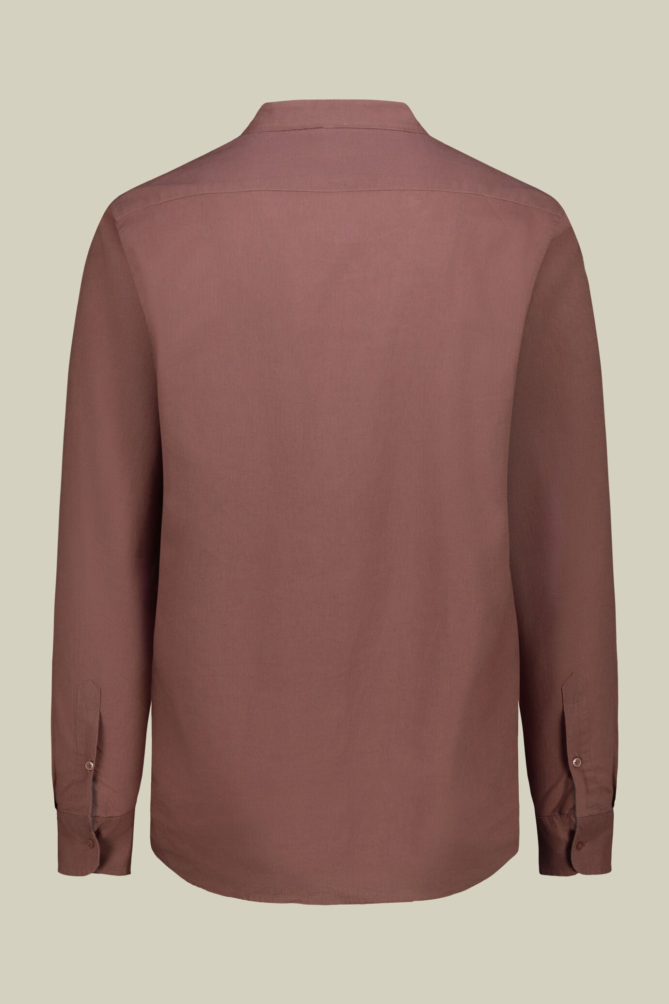 Casual men's shirt with mandarin collar and half button fastening, washed linen and cotton fabric