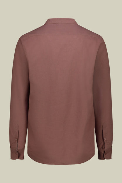 Casual men's shirt with mandarin collar and half button fastening, washed linen and cotton fabric