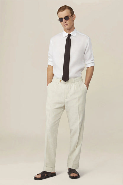 Men's 100% Linen Button-Down Shirt, Off-White
