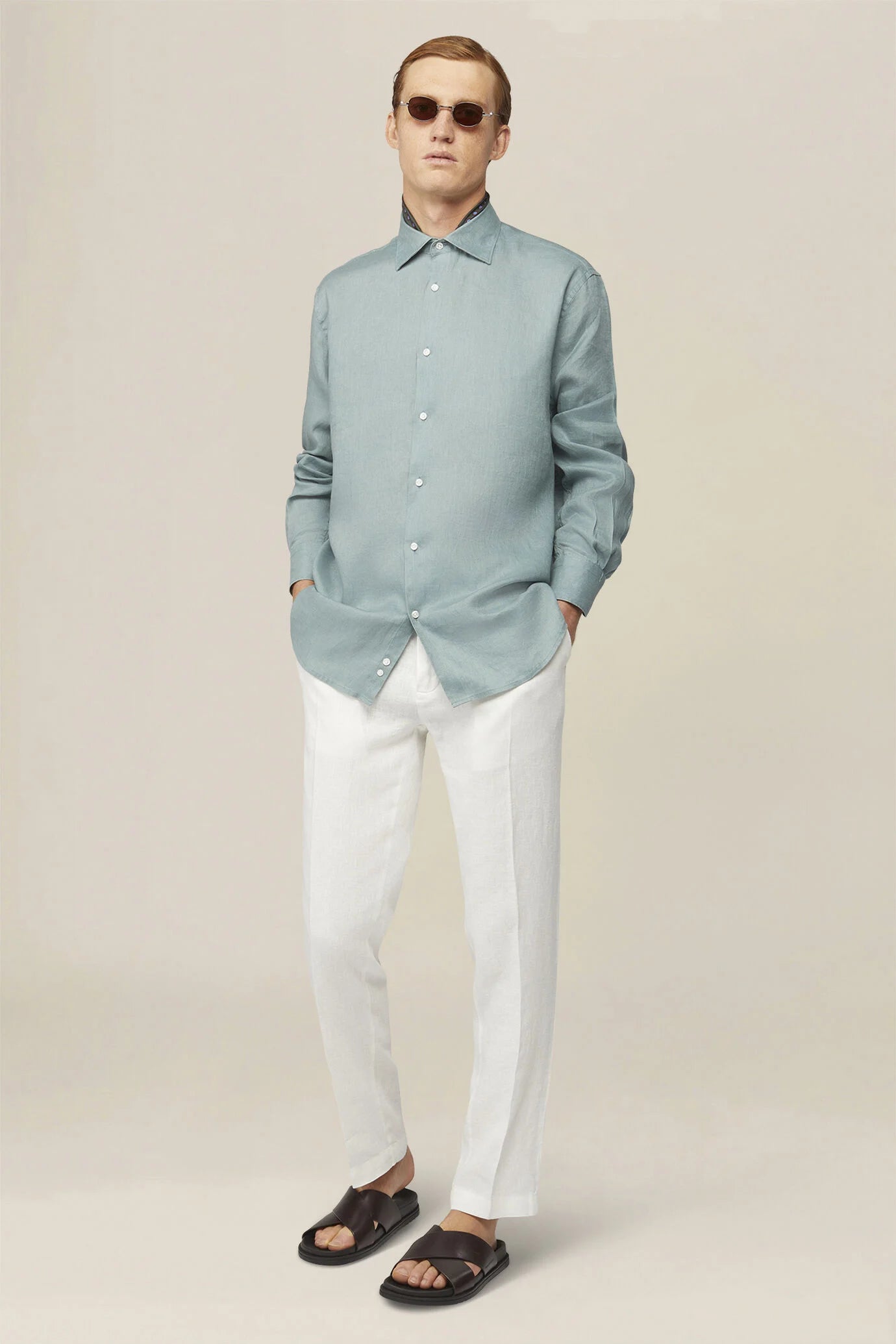 Men's 100% Linen Button-Down Shirt, Off-White