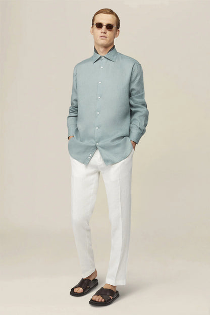 Men's 100% Linen Button-Down Shirt, Off-White