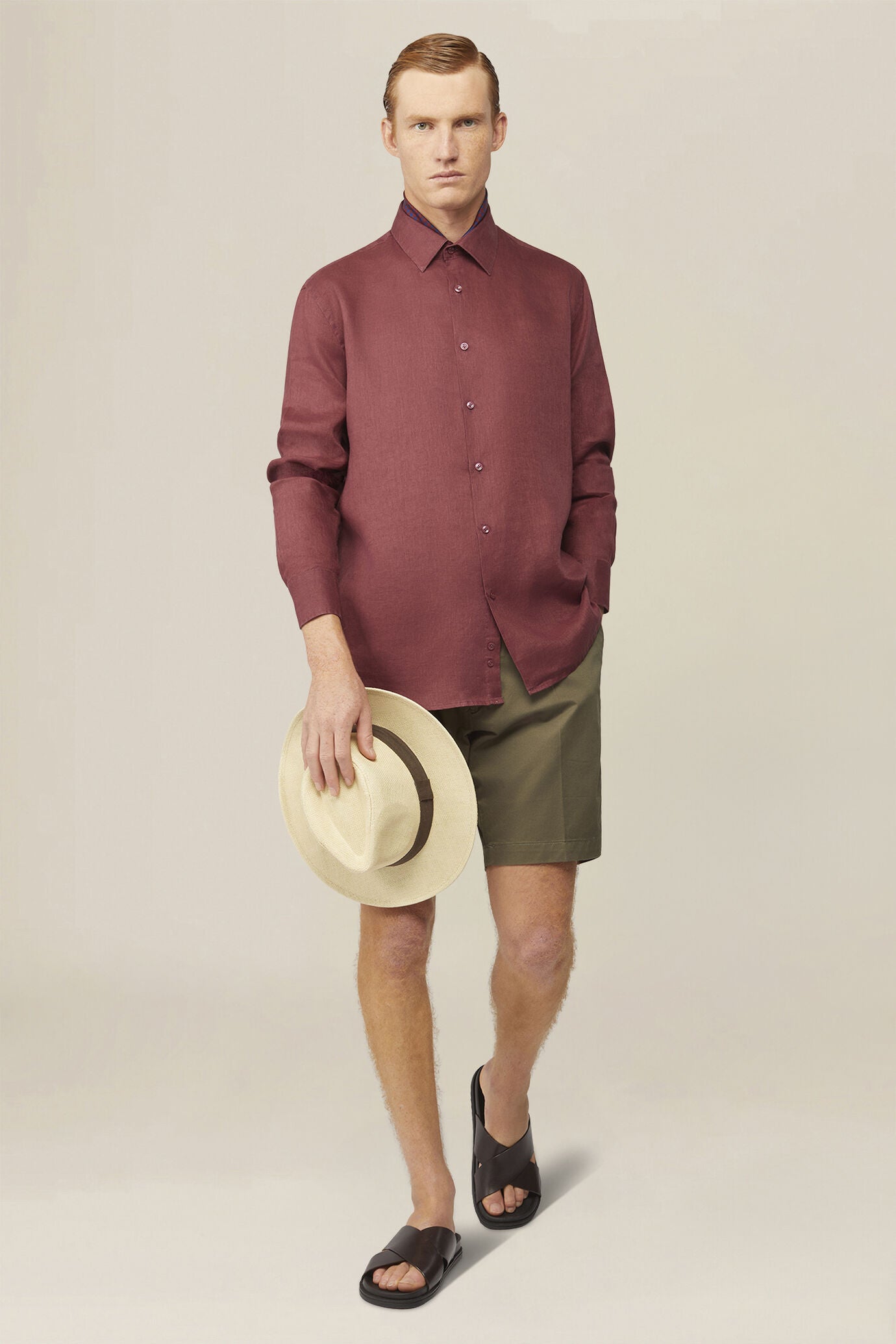 Men's casual shirt with french collar, 100% linen