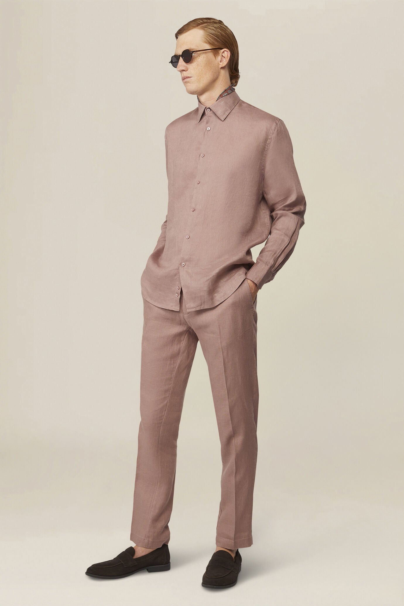 Men's casual shirt with french collar, 100% linen