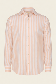 Men's casual shirt with French collar in striped washed linen and cotton fabric