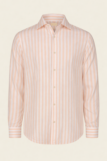 Men's casual shirt with French collar in striped washed linen and cotton fabric